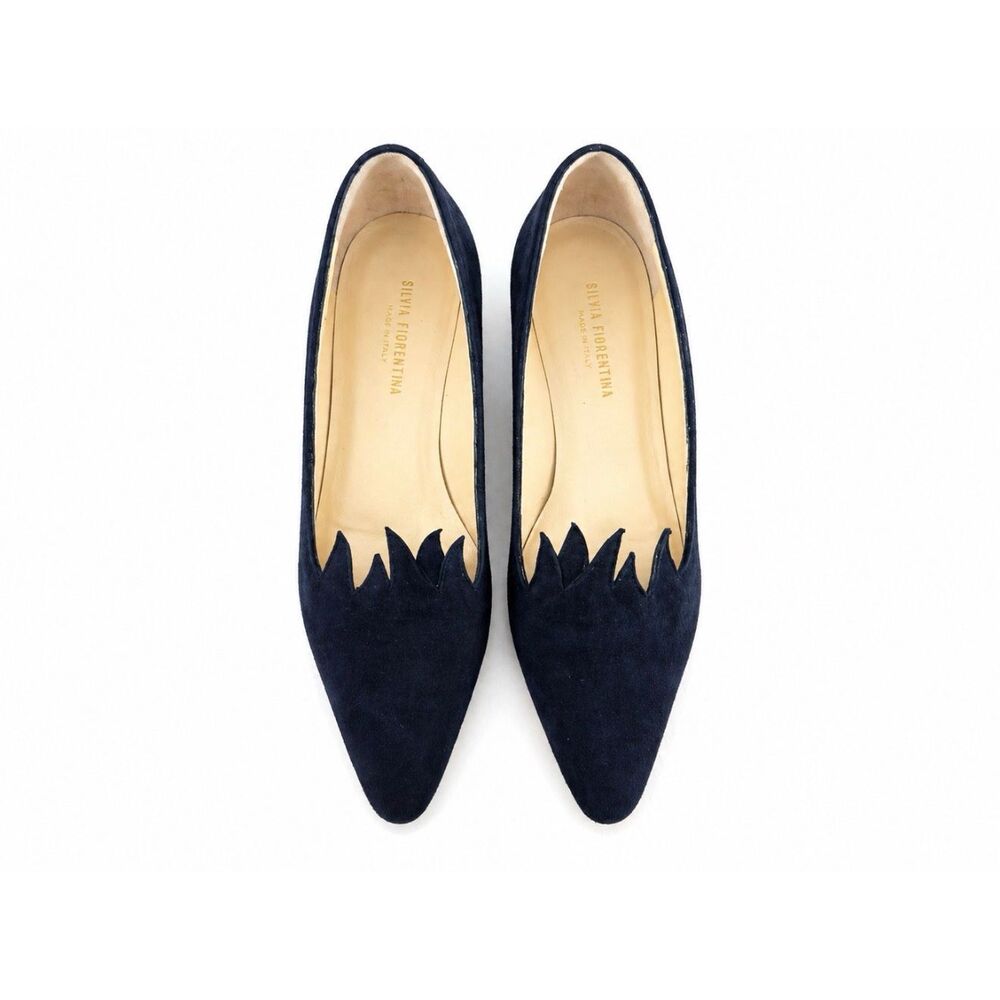 Silvia Fiorentina Italy Suede Pointed Toe Flats Scalloped Edge Dress Shoes size